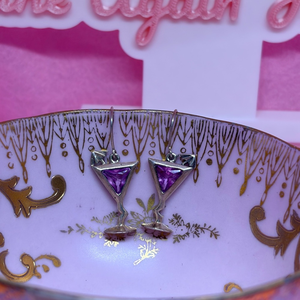Sterling silver pink sapphire martini glass earrings